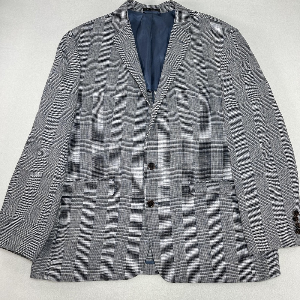 Lauren Ralph Lauren Blazer Mens 48R Blue Birdseye Plaid Linen Sport Coat Jacket